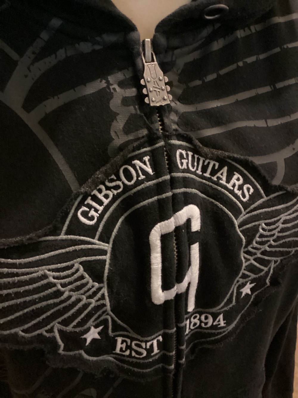 Gibson Guitars Black Full-Zip Logo Hoodie - Size Large - Picture 13 of 17